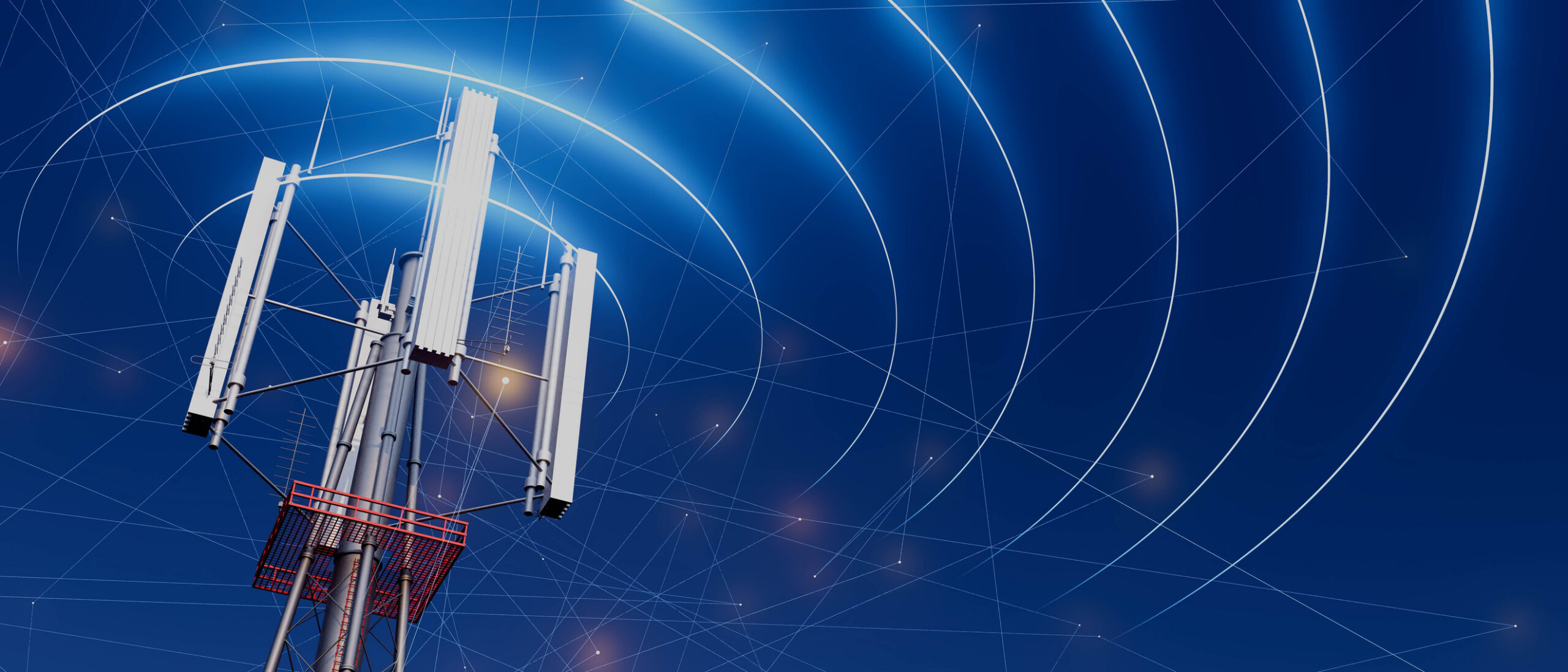 Network tower with glowing signals