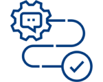 Messaging system with gear and completion symbol.