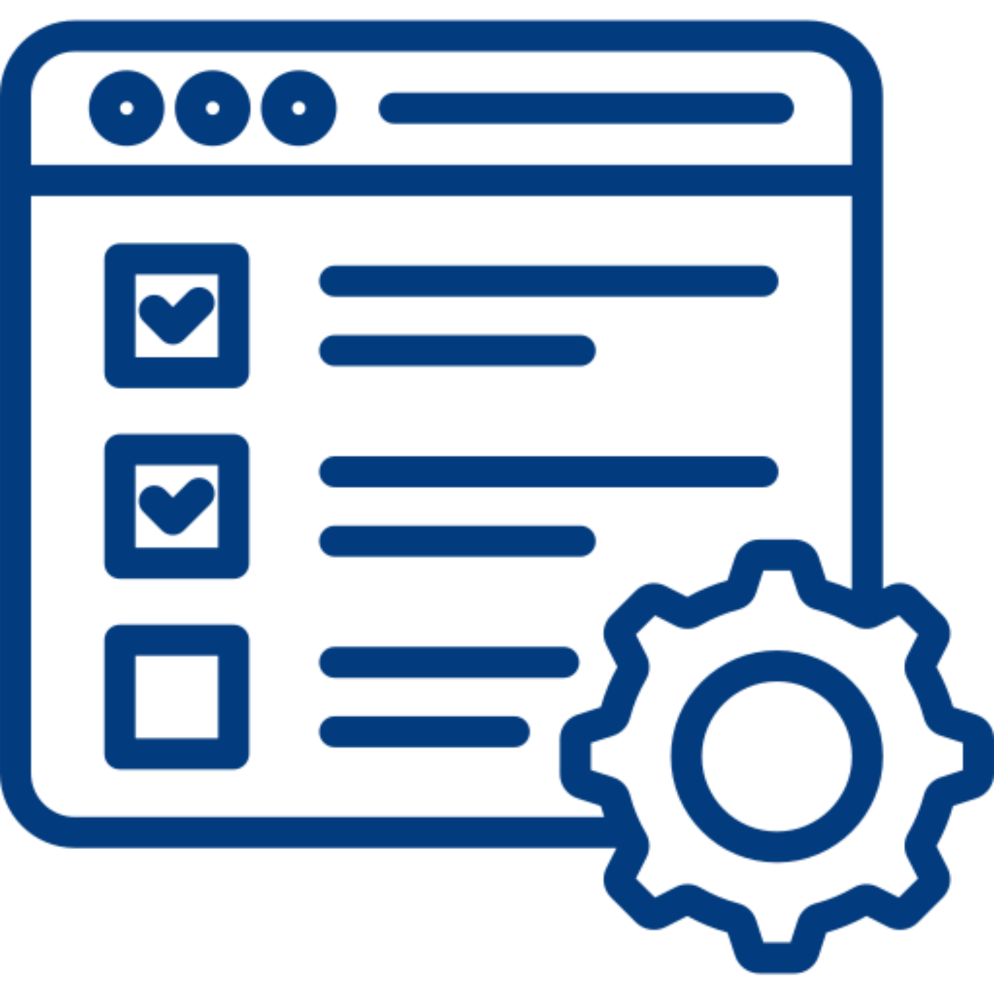 Checklist interface with gear icon overlay.