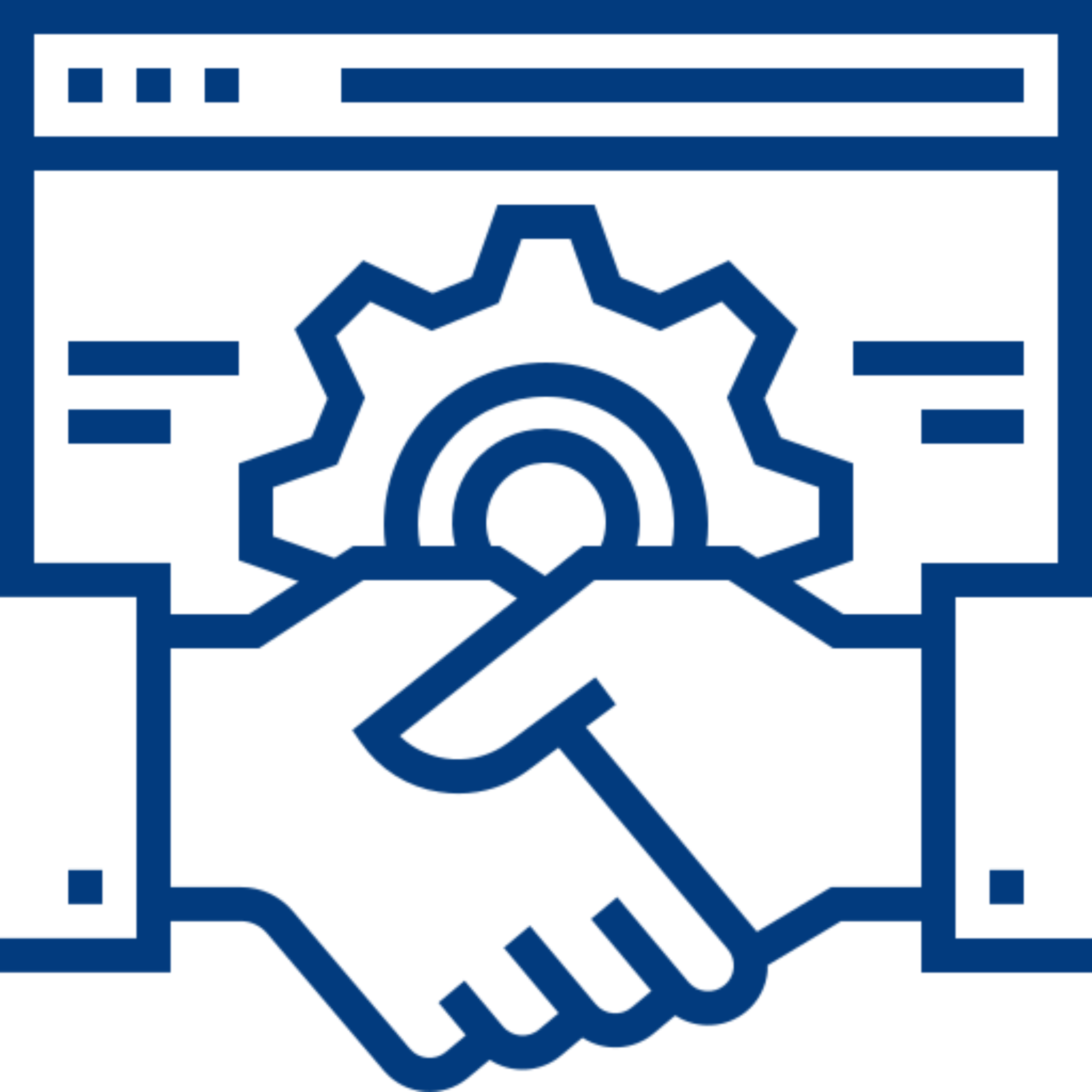 Handshake with gear and webpage icon.