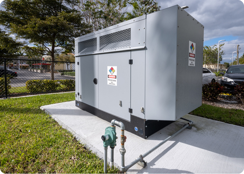 Outdoor industrial generator on concrete pad